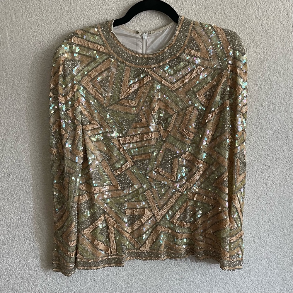 Vintage Sequins Mermaid Colors Pastel Womens Blouse